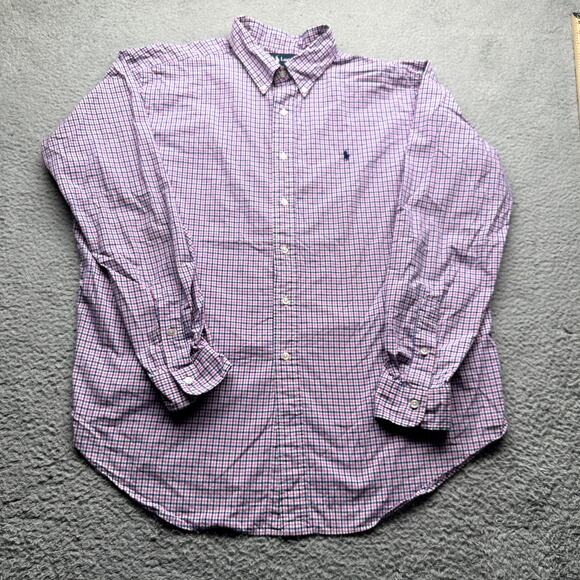 Polo Ralph Lauren Plaid Pink Navy Long Sleeve Button Down Shirt Mens XXL Pony - Picture 1 of 9